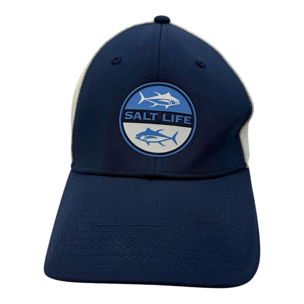 Salt Life Trucker Mesh Hat Cap Blue White Fish Patch